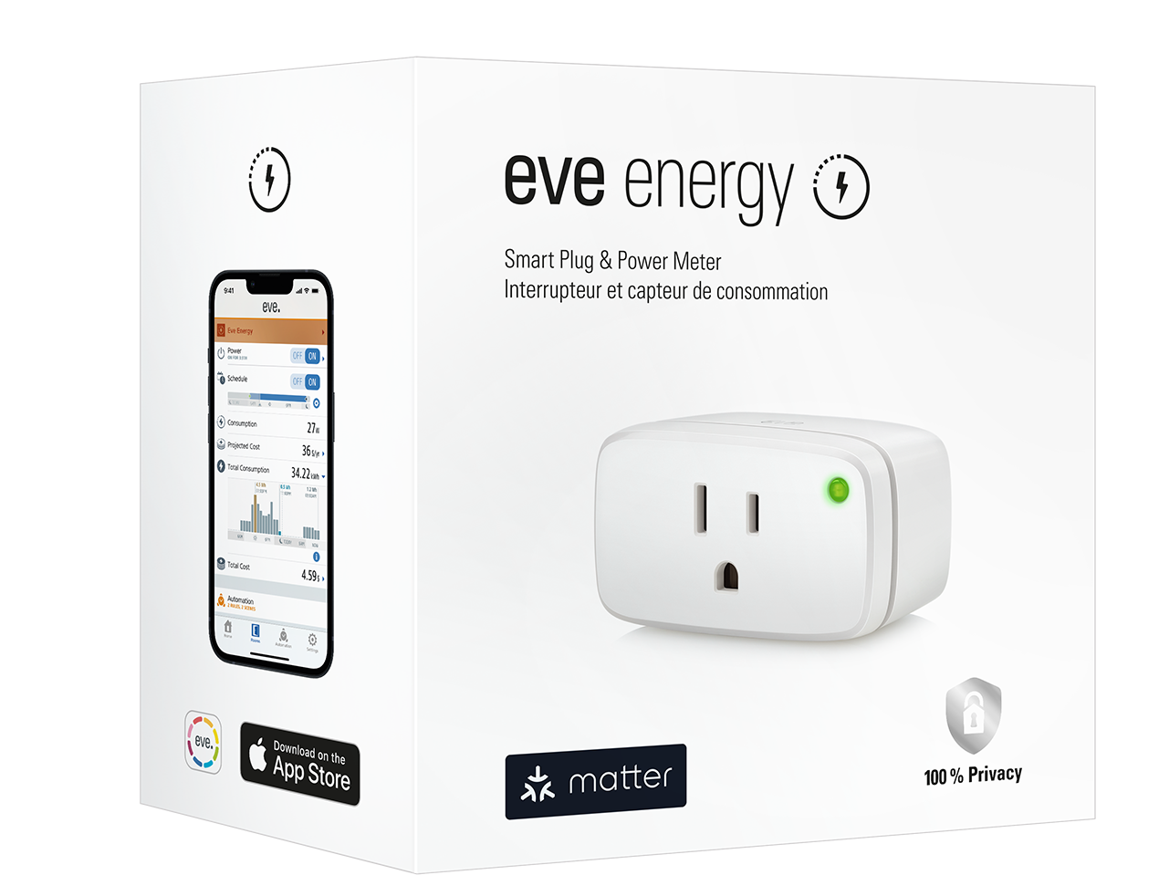 Eve Energy (Matter) 2 Pack- Smart Plug, App and Voice Control, 100%  Privacy, Matter Over Thread, Works with Apple Home, Alexa, Google Home,  SmartThings 