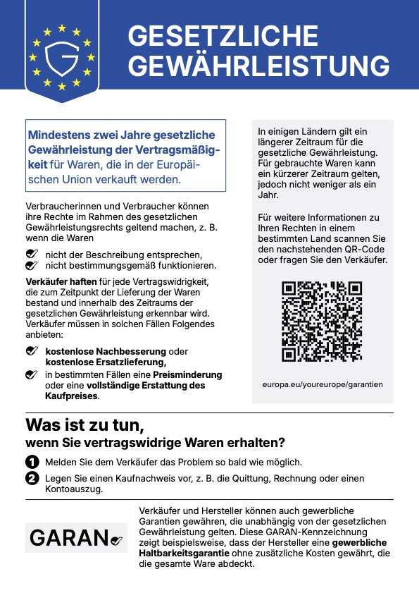 Information über gesetzliche Gewährleistung